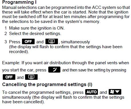 SAAB 9-5 , Klimata kontroles programēšana